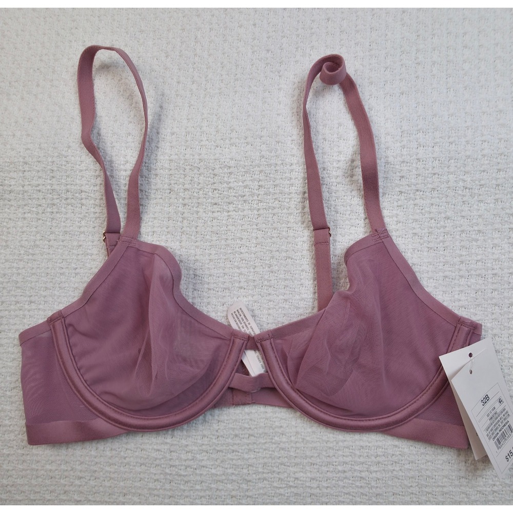 Auden Unlined Comfort Wire Bra Women 32B Pink Mesh Demi Nwt